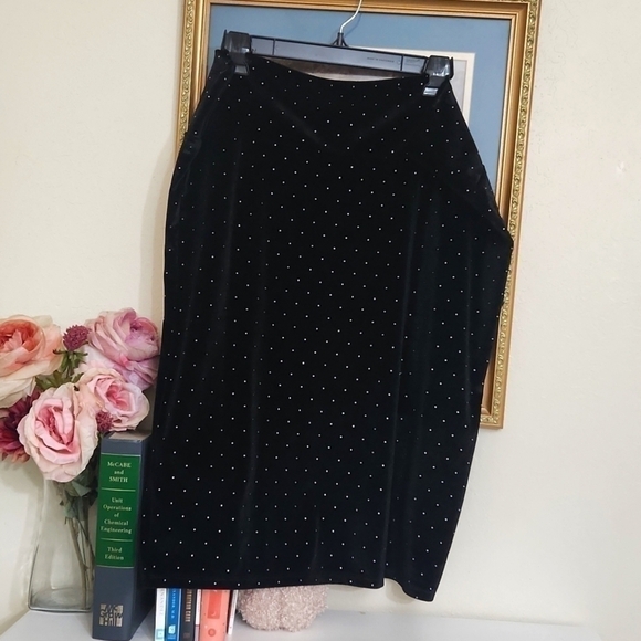 Black Velvet Polka-dot Skirt Elegant Party Wedding Date Night Whimsigoth - Picture 3 of 9